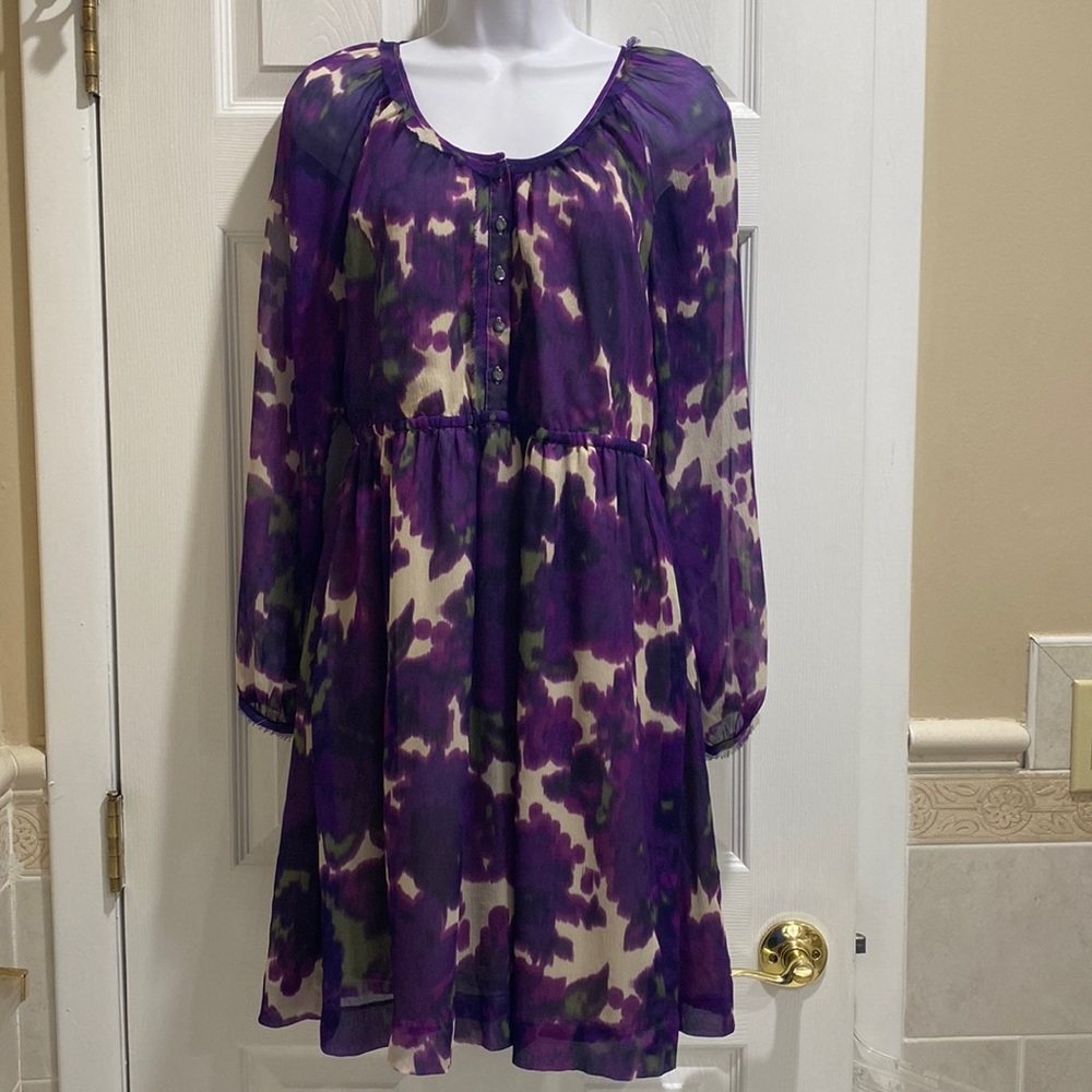 J Crew Maudie Dress Abstract Floral Silk Shirtdress Size 0 EUC